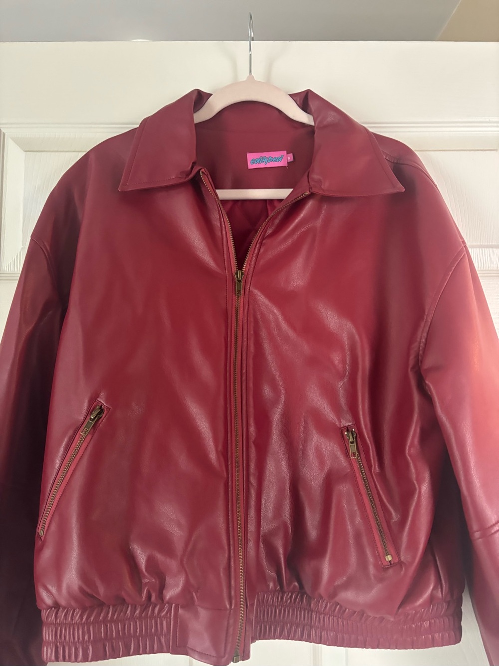 Women’s  Burgundy Faux Leather Zip Jacket